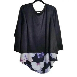 ROZ & ALI Dressbarn Floral and Black Blouse Size 2X